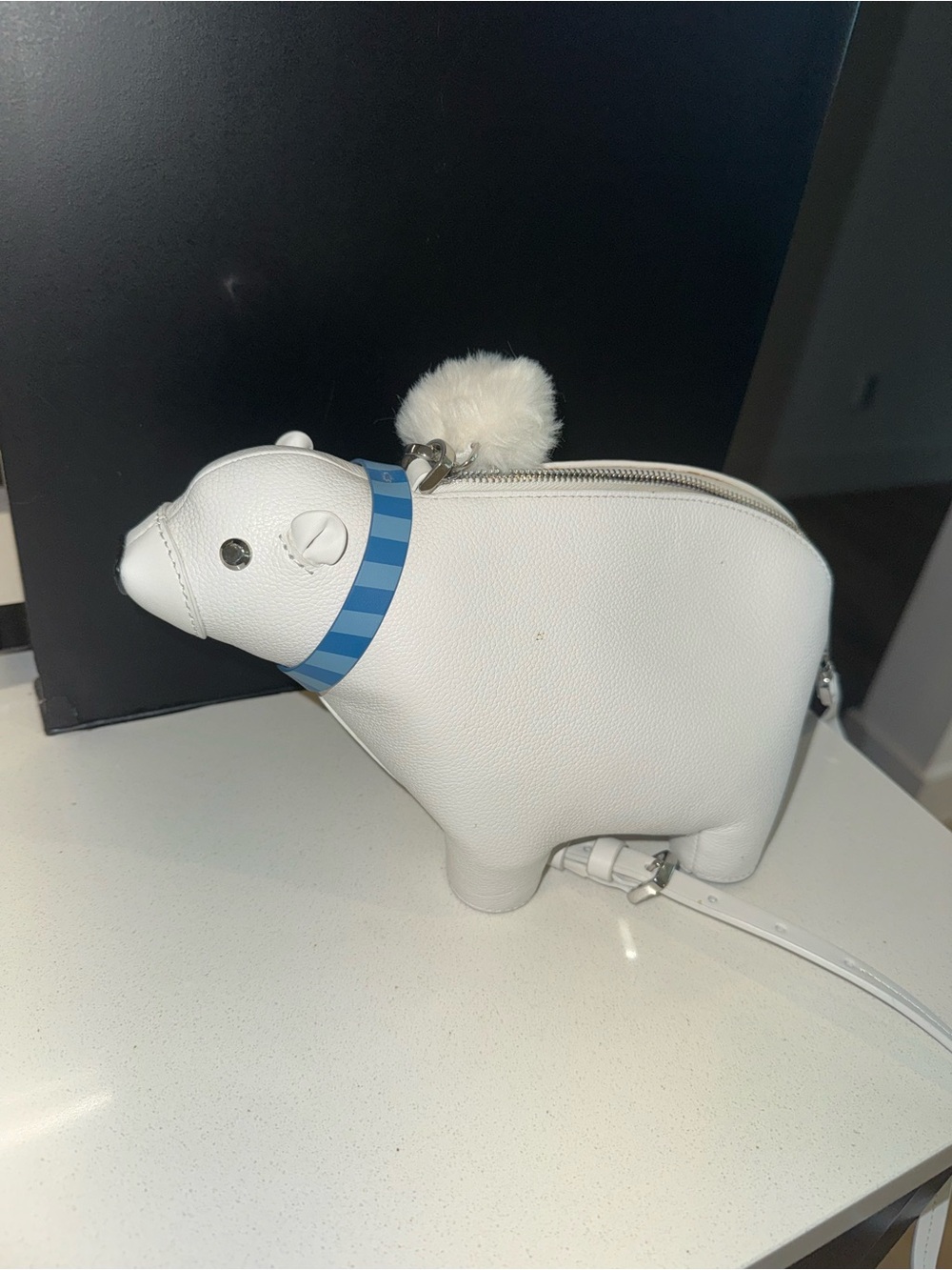 kate spade White Polar Bear Crossbody Bag with Blue Stripe Collar